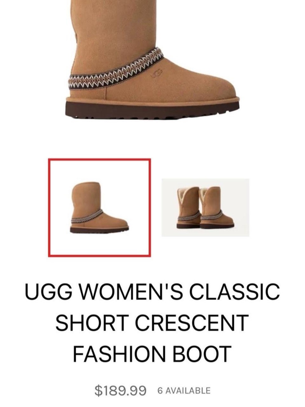 UGG Classic Chestnut Short Crescent Boot - Picture 6 of 8